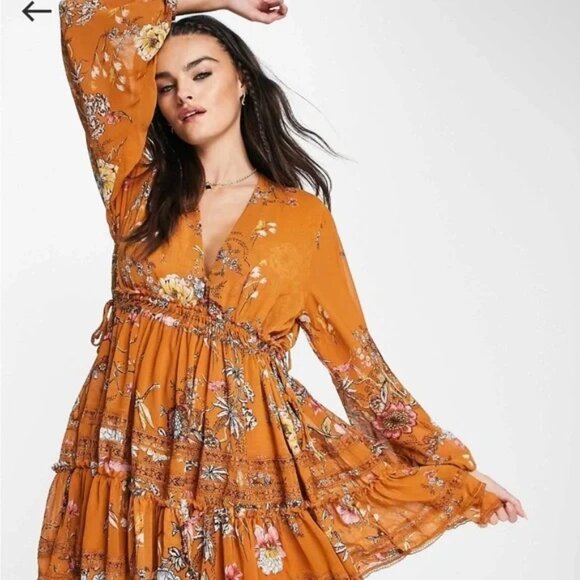 Free People Cherry Blossom Boho Mini Dress in Rust Small - Picture 1 of 9